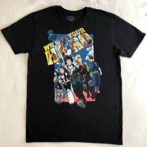 MY HERO ACADEMIA Who is Your Hero BLack Graphic Short Sleeve T-shirt Large